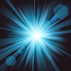 Blue shine with lens flare in dark background