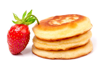 Hill pancakes with strawberry isolated on white background