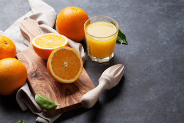 Fresh orange fruits and juice