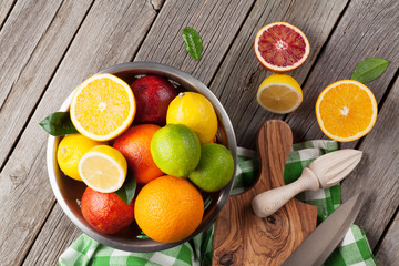 Fresh citrus fruits in colander