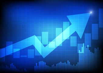 Vector : Arrow and bargraph on blue business background