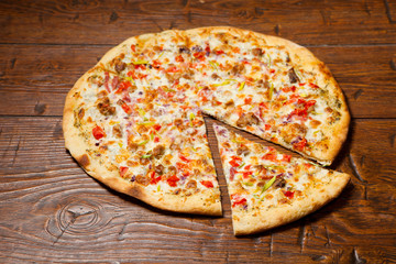 Ranch pizza on wooden table