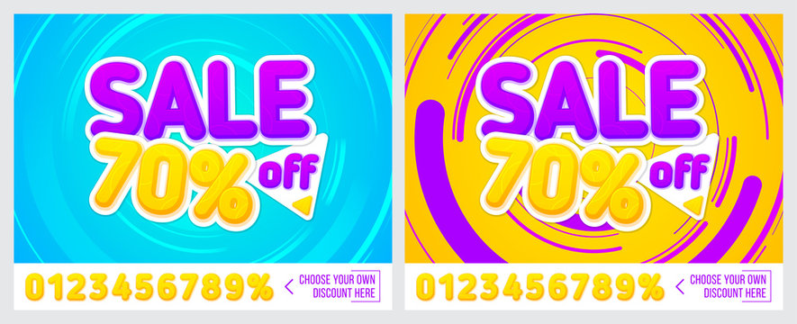70% off. Sale banner on colorful background. Sale poster. Geometric design. Super Sale and special offer. Vector illustration.