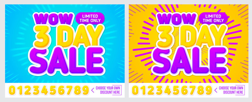 Sale banner on colorful background. 3 day only. Sale poster. Geometric design. Super Sale and special offer. Vector illustration.