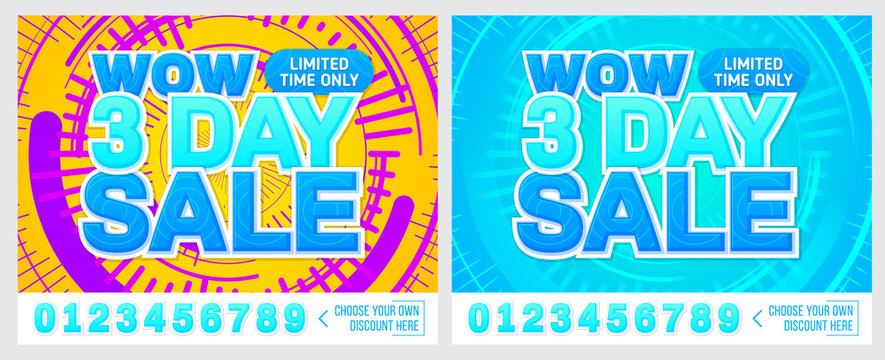 Sale banner on colorful background. 3 day only. Sale poster. Geometric design. Super Sale and special offer. Vector illustration.