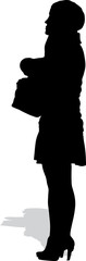 Vector silhouette of the standing girl in a skirt with a handbag