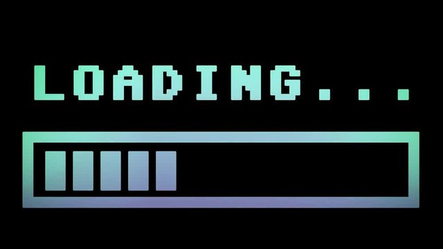 8-bit retro style loading text with progress bar, with color hue (shift).