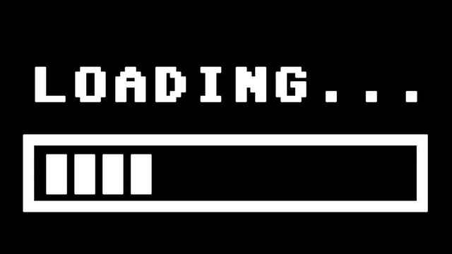 Simple white 8-bit retro style loading text with progress bar.