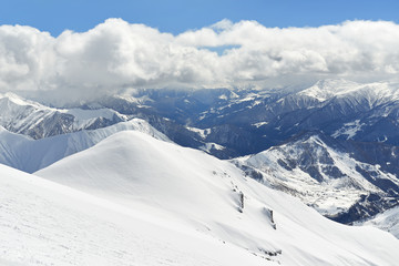 Winter landscape of snowy mountains