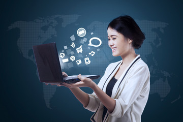 Businesswoman using social media