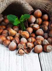 Basket with hazelnuts