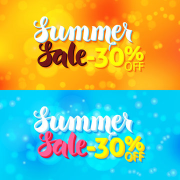 Summer Sale Web Banners over Abstract Blurred Background