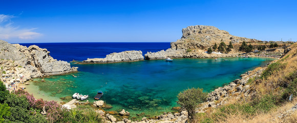 Overlooking the blue Aegean Sea Lindos, Greece