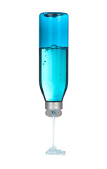 Blue shampoo bottle isolated on white background