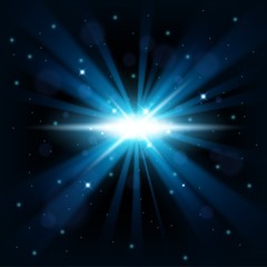 Blue big bang shine from darkness background