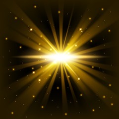 Golden big bang shine from darkness background