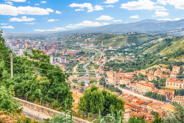 Fototapeta na wymiar Panoramic view over the city of Cosenza and the Crathis River, Italy