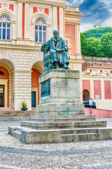 The statue of Bernardino Telesio, Old town of Cosenza, Italy