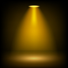 Golden spotlights shining on transparent background