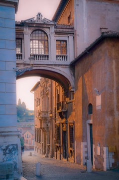 Artistic old historic reinessance arhes and palace at dawn