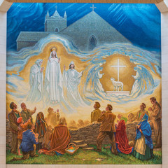 The new mosaic of the apparition of Our Lady, St Joseph, St John Evangelist and the Lamb of God