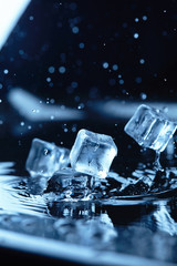 ice cubes with water splash