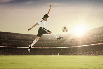 Fototapeta na wymiar Soccer player in action kicking the ball
