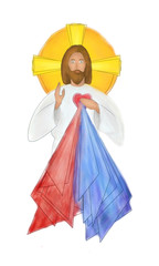 Jesus Christ with his Sacred Heart, blessing, abstract watercolor