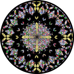 Gothic rosette, church stained glass window.
