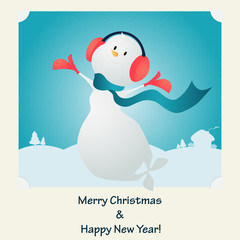 Merry Christmas. Happy snowman. Vector illustration.