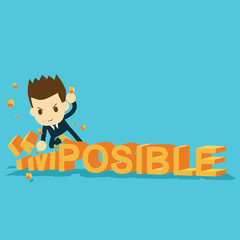 businessman punch the word impossible into possible. success con