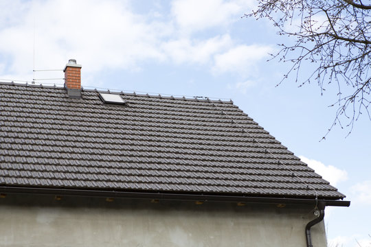 brown roof with chimney and Lightning conductor