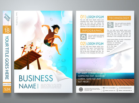 Brochure design template vector.Business flyers report magazine poster template.Cover book portfolio summer sea presentation and page curl design.Layout design in A4 brochure poster size background.