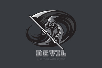 Halloween Death Devil Demon Horror Ghost Scythe Logo abstract