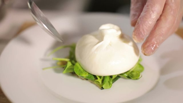 Burrata cheese served with fresh ruccola and grilled zucchini  
