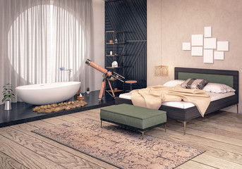 Modern design of bedroom (3d Render)