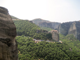 Monasteries and caves in the rocks in the valley of the Meteora