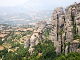 Monasteries and caves in the rocks in the valley of the Meteora