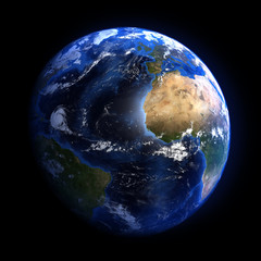 The Earth from space showing Africa and the Atlantic Ocean.