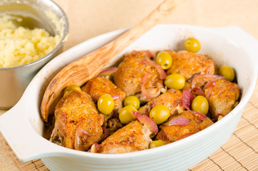 chicken roasted with olives and red onion