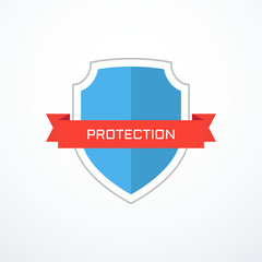 Blue shield and red ribbon. Protection icon