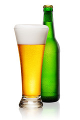 Glass and bottle of beer
