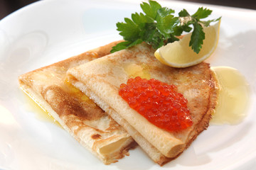 pancakes with red caviar