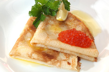 pancakes with red caviar