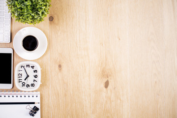 Clock, coffee and stationery