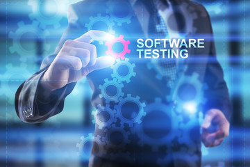Businessman is selecting  Software testing. 