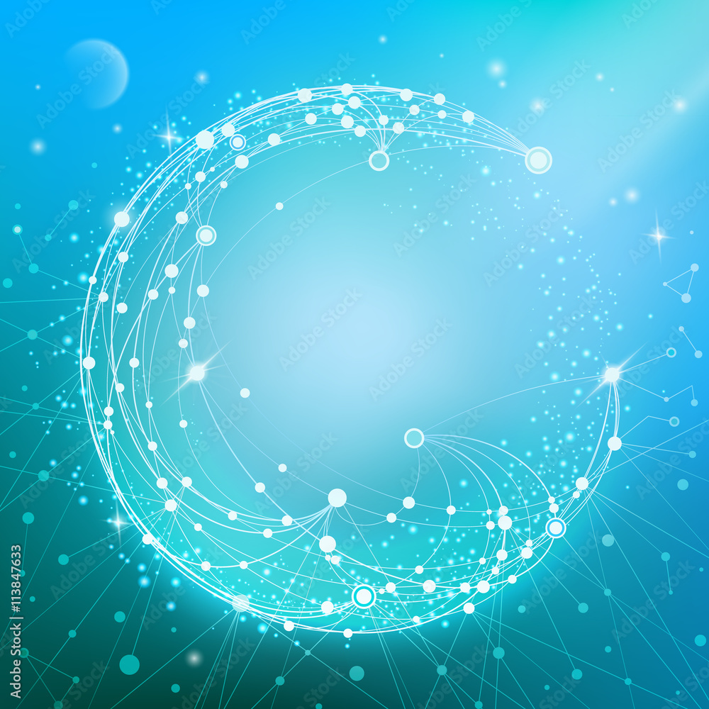 Poster abstract circle and space for content. point and curve constructed sphere wireframe. technological b