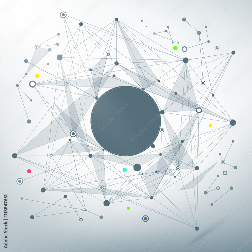 Poster abstract circle and space for content. point and curve constructed sphere wire frame. technological 