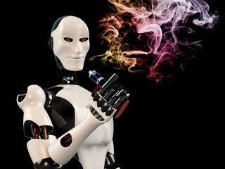 robot smoking e-cigarette with cyber arm
