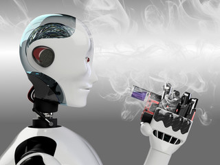 robot smoking e-cigarette with cyber arm